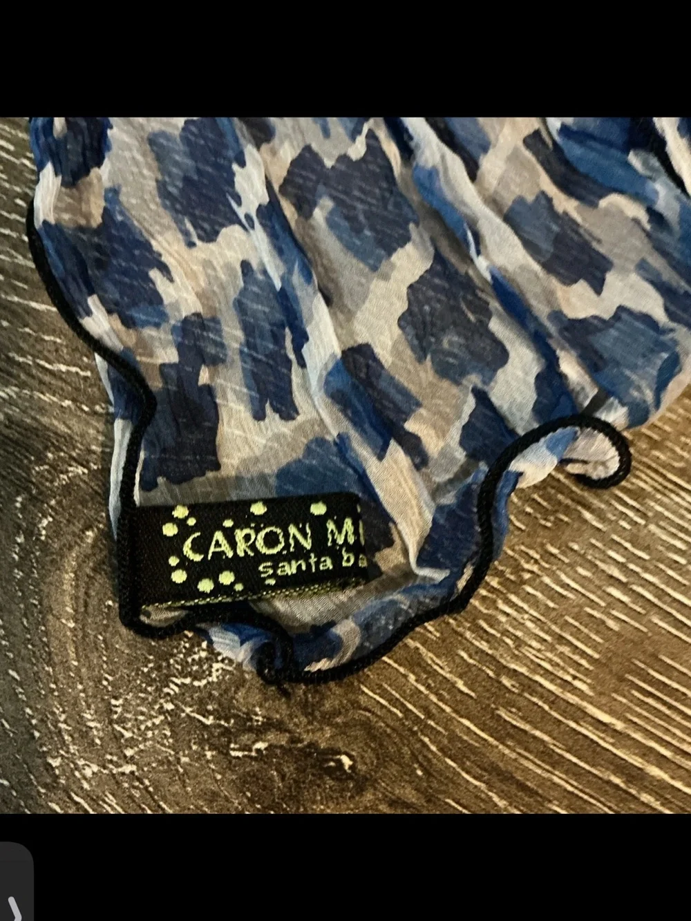 Caron Miller Santa Bárbara Blue White Gray Patterned Lightweight Scarf 9.5 x 71